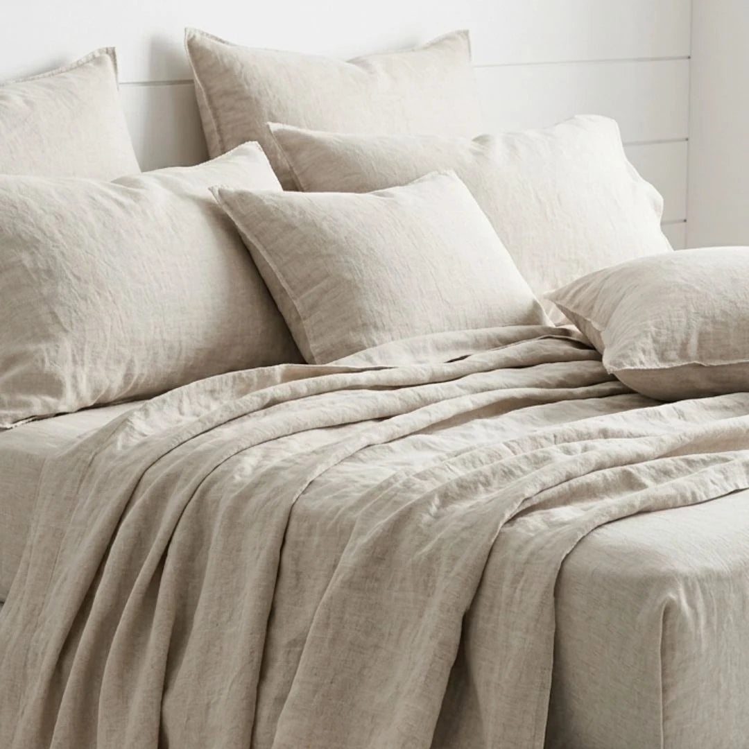 French Linen beds sheets in natural light soft beige