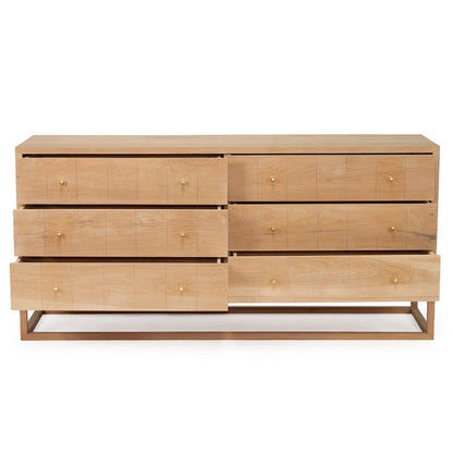 Close up details of the Freya American Oak chest of drawer on a white background by Sun Republic