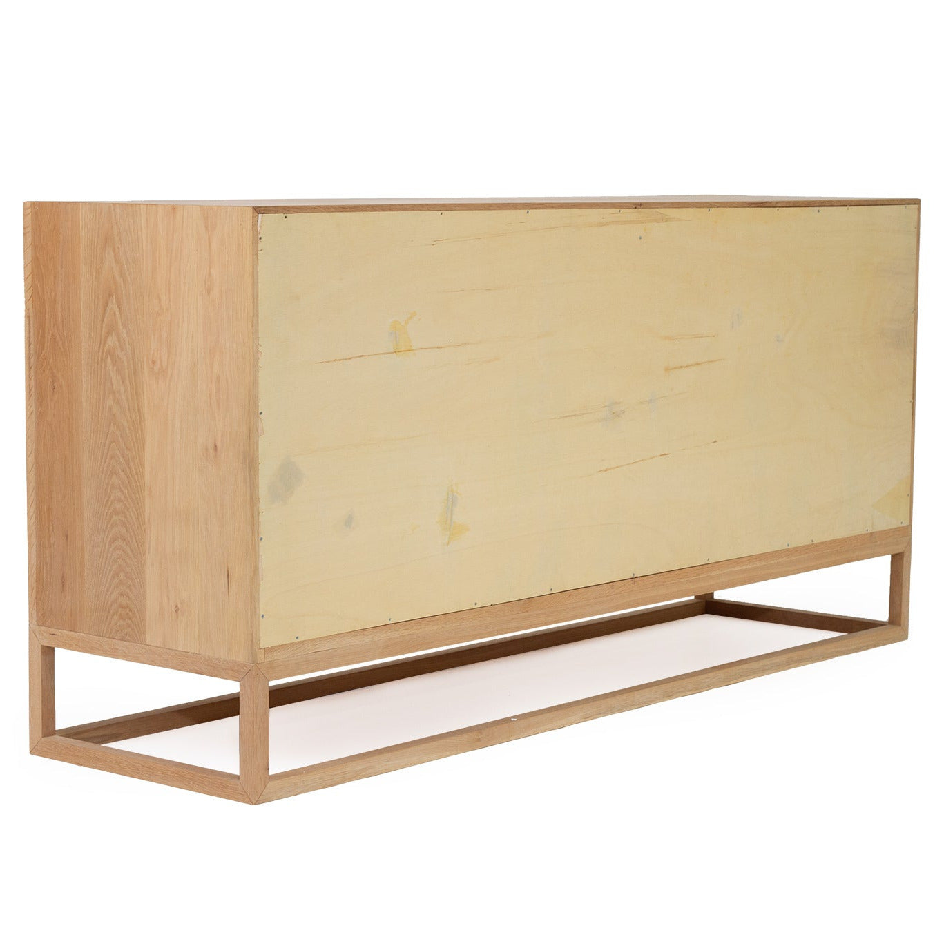 Close up details of the Freya American Oak chest of drawer on a white background by Sun Republic