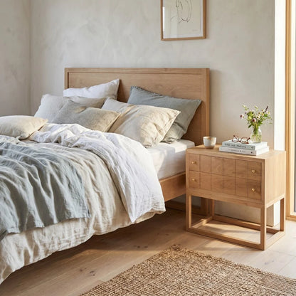 Freya American Oak bed in a modern bedroom setting.