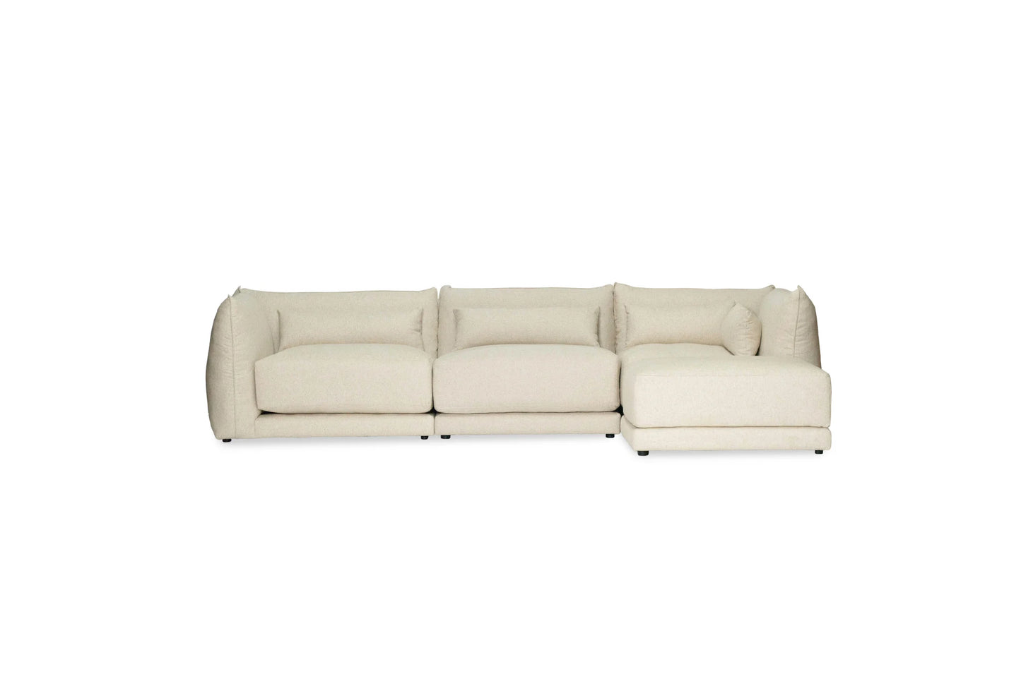Beige linen sectional sofa on a white background