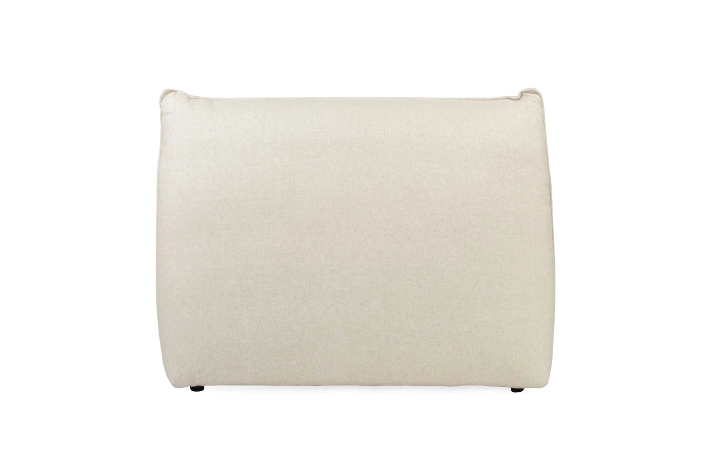 light beige linen sectional chair on a white background