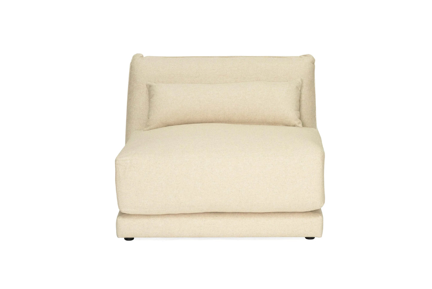 Beige linen sectional chair on a white background