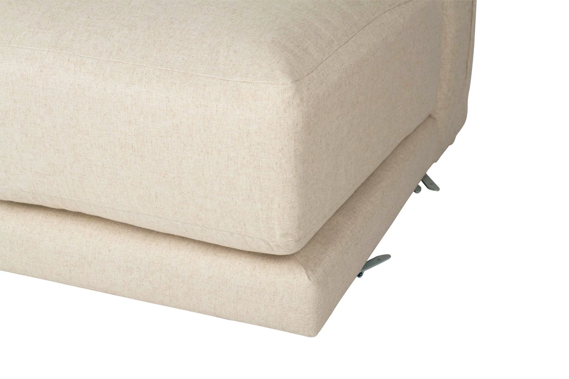 light beige linen sectional chair on a white background