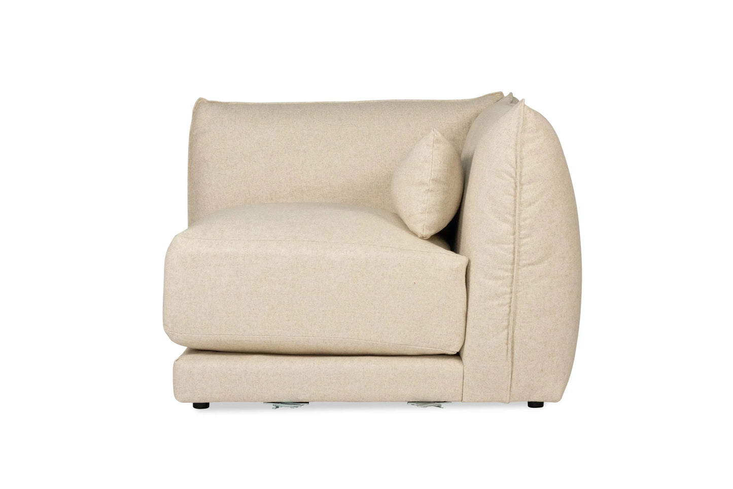 Beige linen sectional sofa on a white background