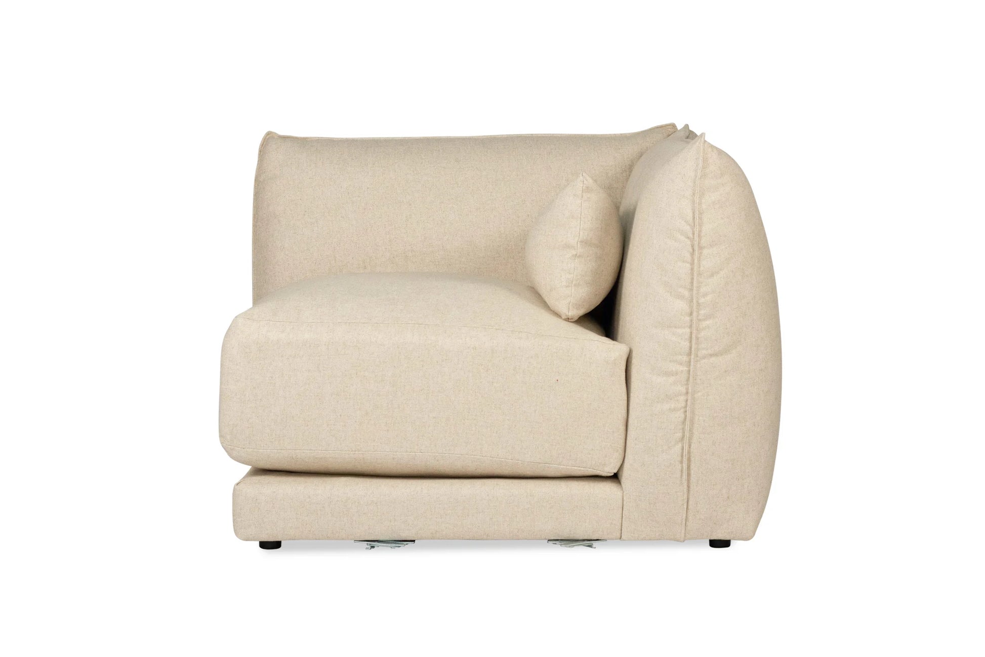 Beige linen sectional sofa on a white background