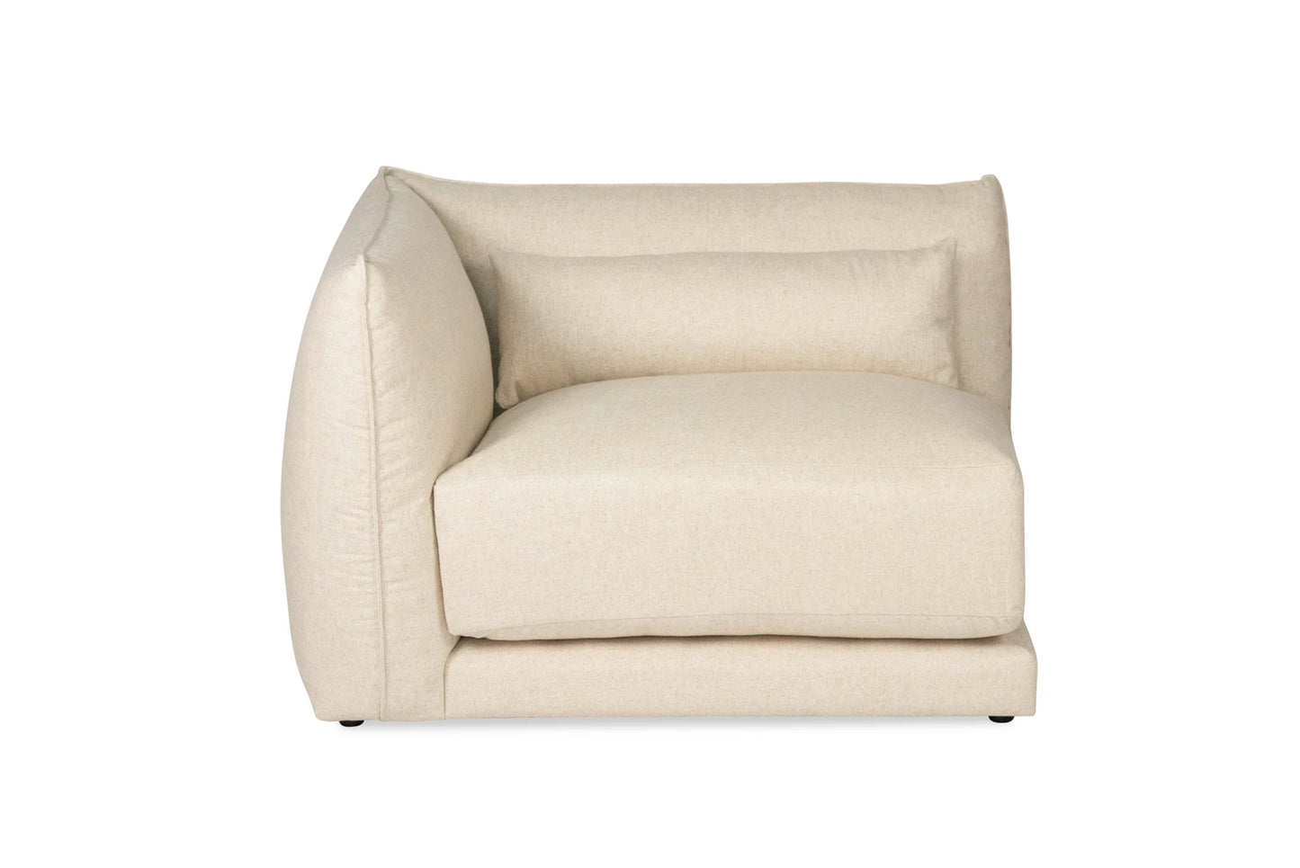 Beige linen sectional sofa on a white background