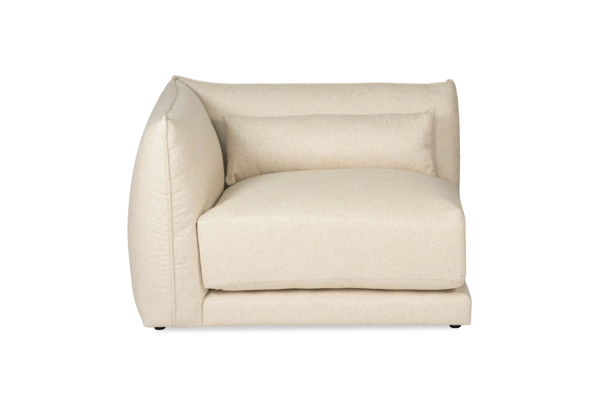 Beige linen sectional sofa on a white background