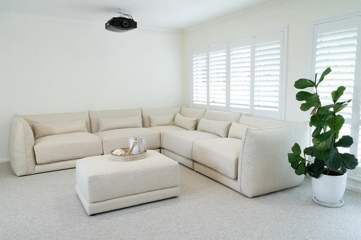 Large sectional modular sofa in soft linen
