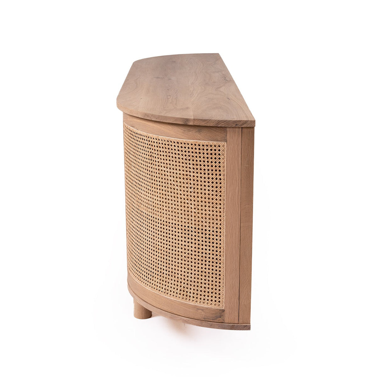 Wooden cabinet with wicker pattern on a white background