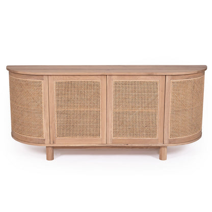 Wooden sideboard with rattan doors on a white background