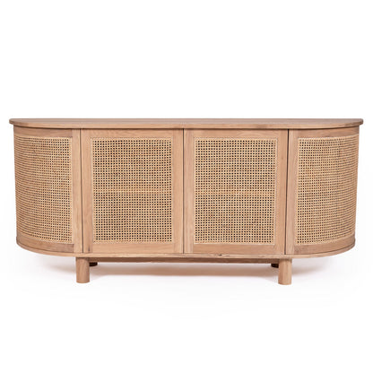 Wooden sideboard with rattan doors on a white background