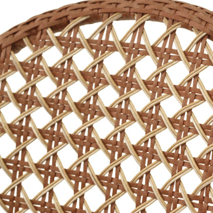 Close-up of a woven rattan chair back or seat panel with a diamond-pattern weave in natural tan and medium brown tones on a white background.