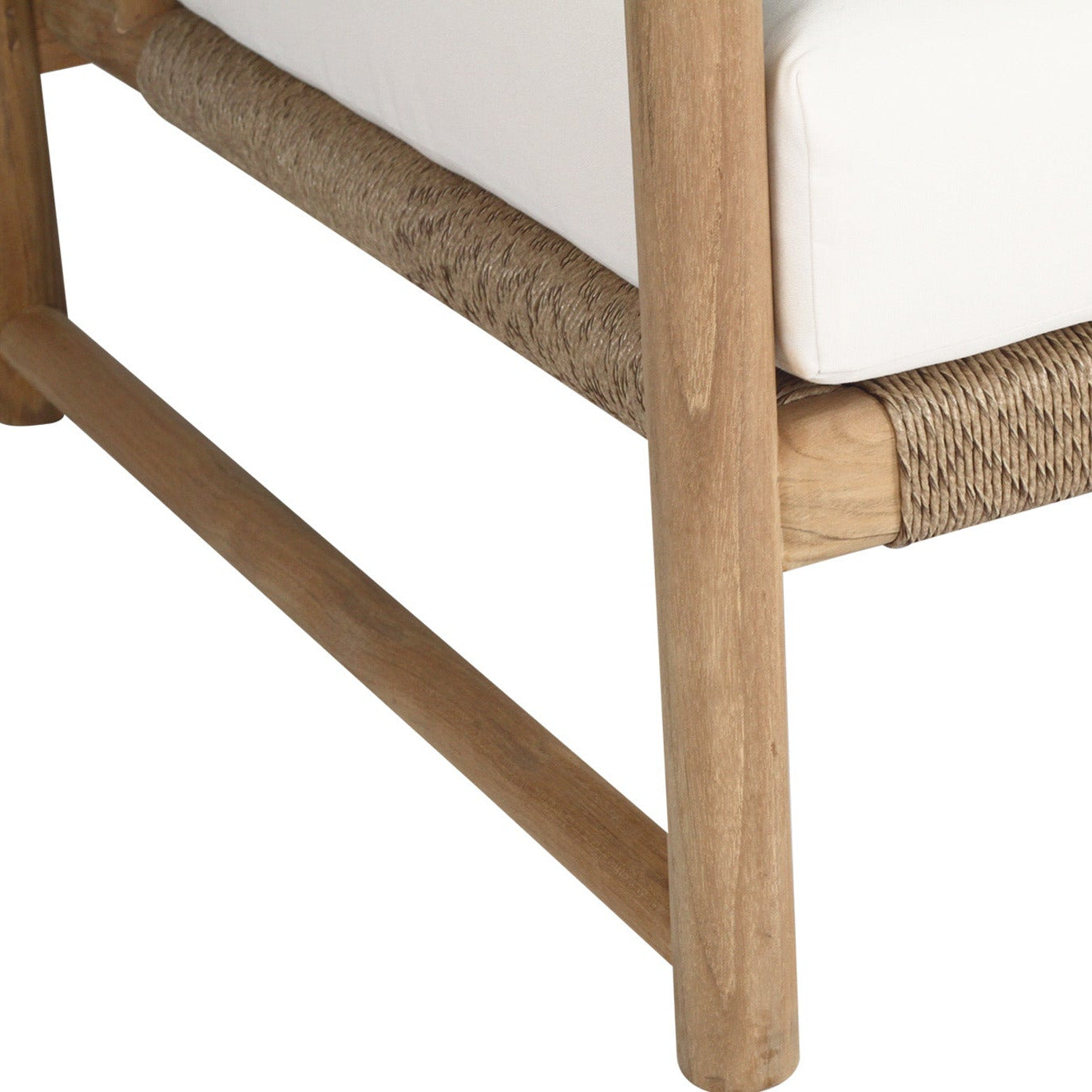 Chair with wooden frame and woven details on a white background