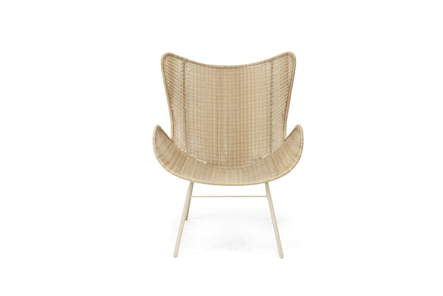 Beige wicker chair on a white background