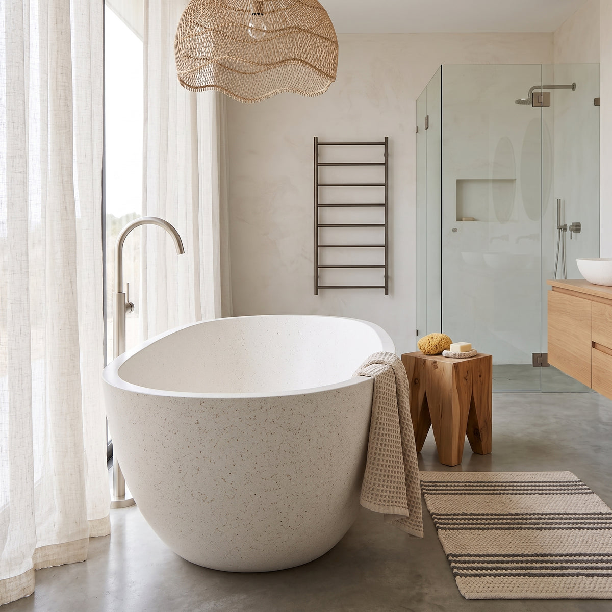 Indy Oval Freestanding Bath Organic White Terrazzo