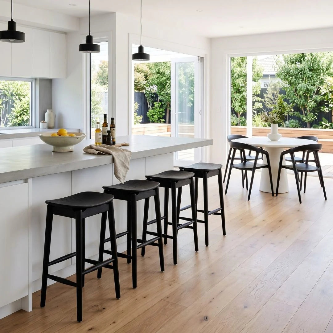 Sun Republic Black Jansen counter stools in a modern kitchen