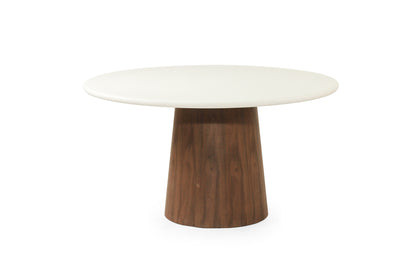 Jansen White Microcement Dining Table Round - Walnut Base