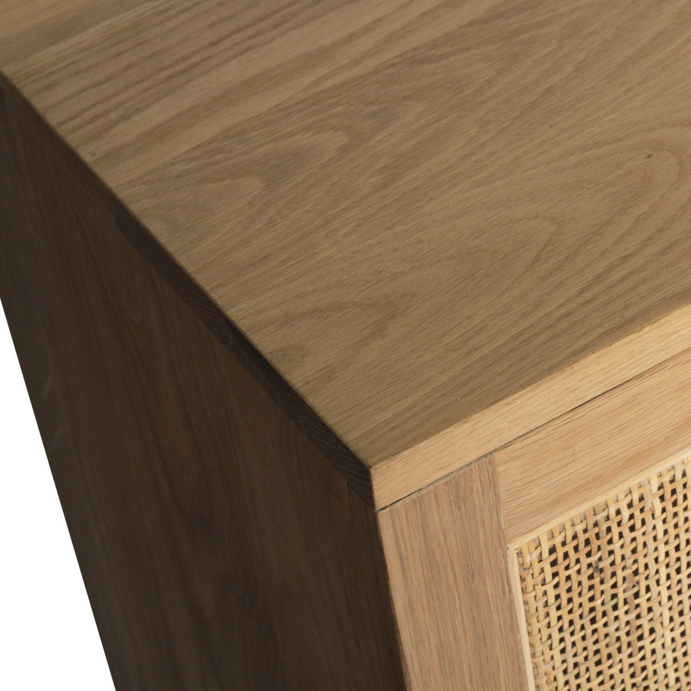 Wooden furniture with woven pattern on a white background