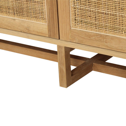 Wooden cabinet with rattan doors on a white background