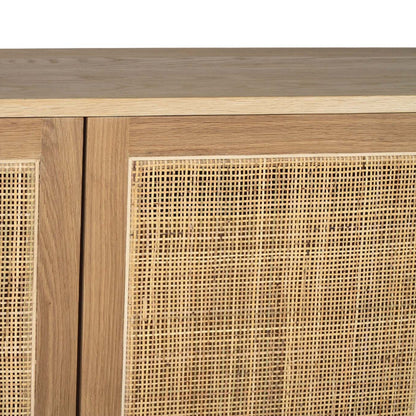 Wooden cabinet with rattan doors on a white background