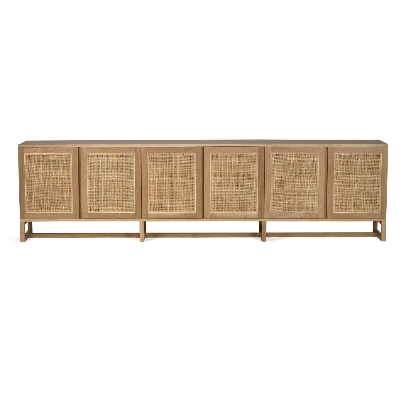 Wicker sideboard with rattan doors on a white background