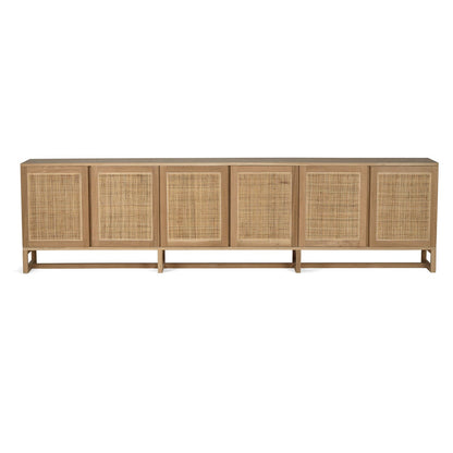 Wicker sideboard with rattan doors on a white background
