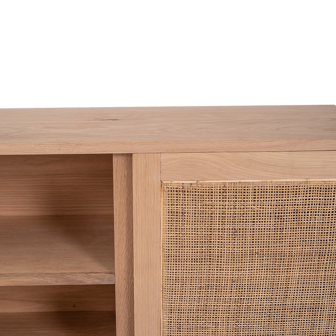 Wooden cabinet with wicker texture on a white background