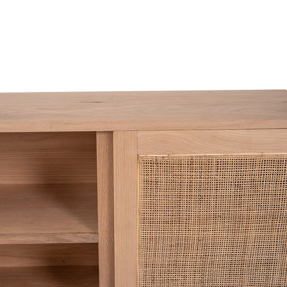 Wooden cabinet with wicker texture on a white background
