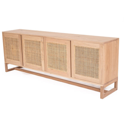 Wooden sideboard with rattan doors on a white background