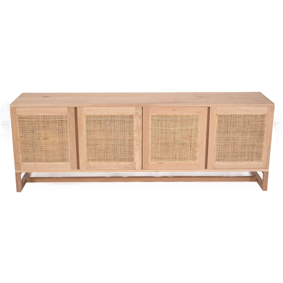 Wooden sideboard with rattan doors on a white background