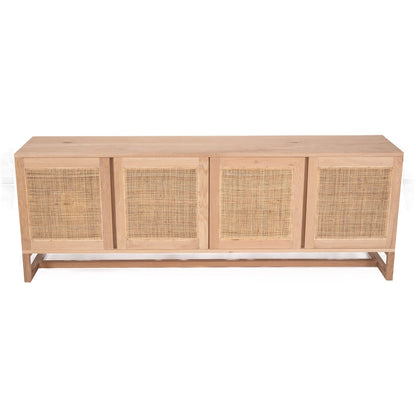 Wooden sideboard with rattan doors on a white background