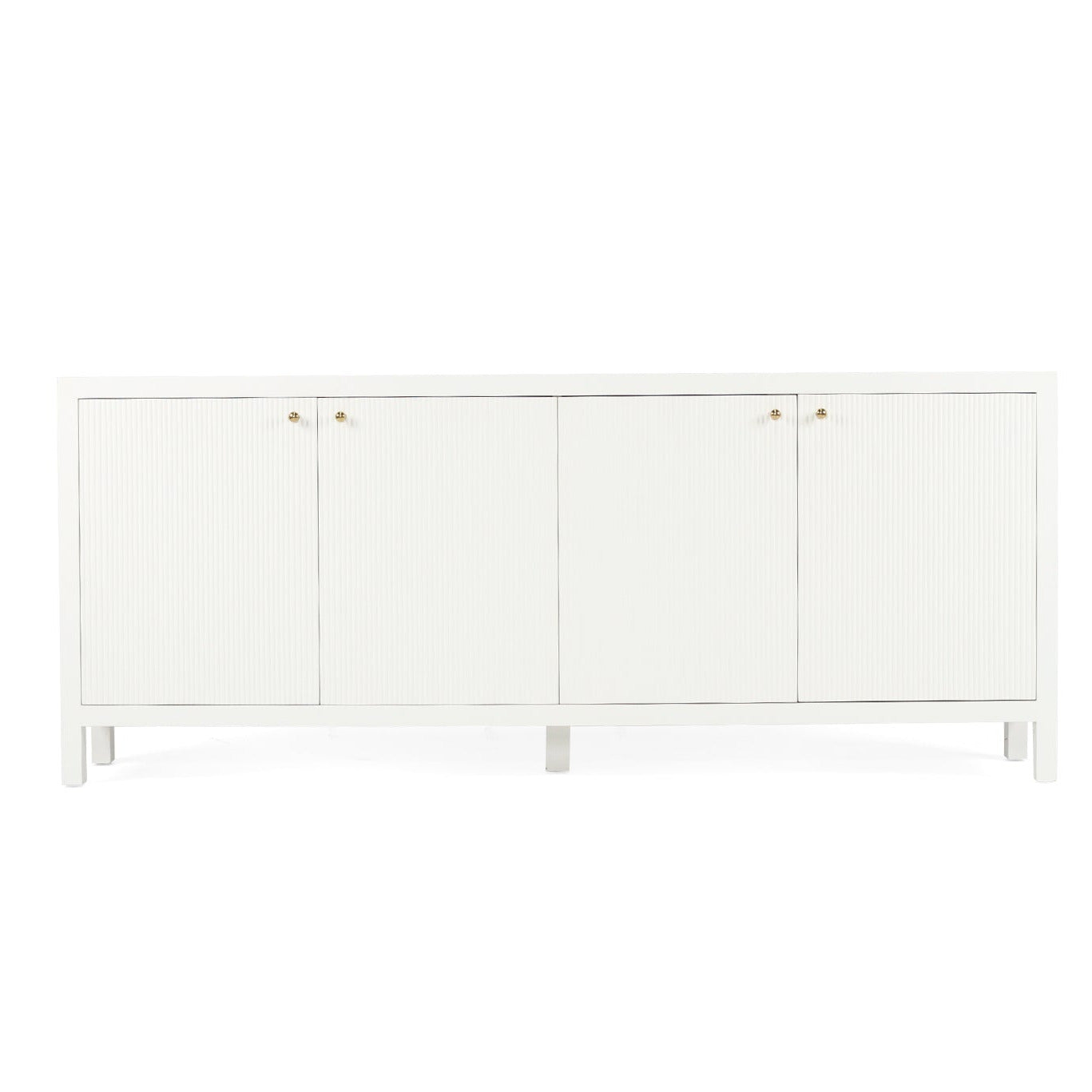 White sideboard with three doors on a white background