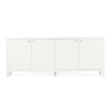 White sideboard with three doors on a white background