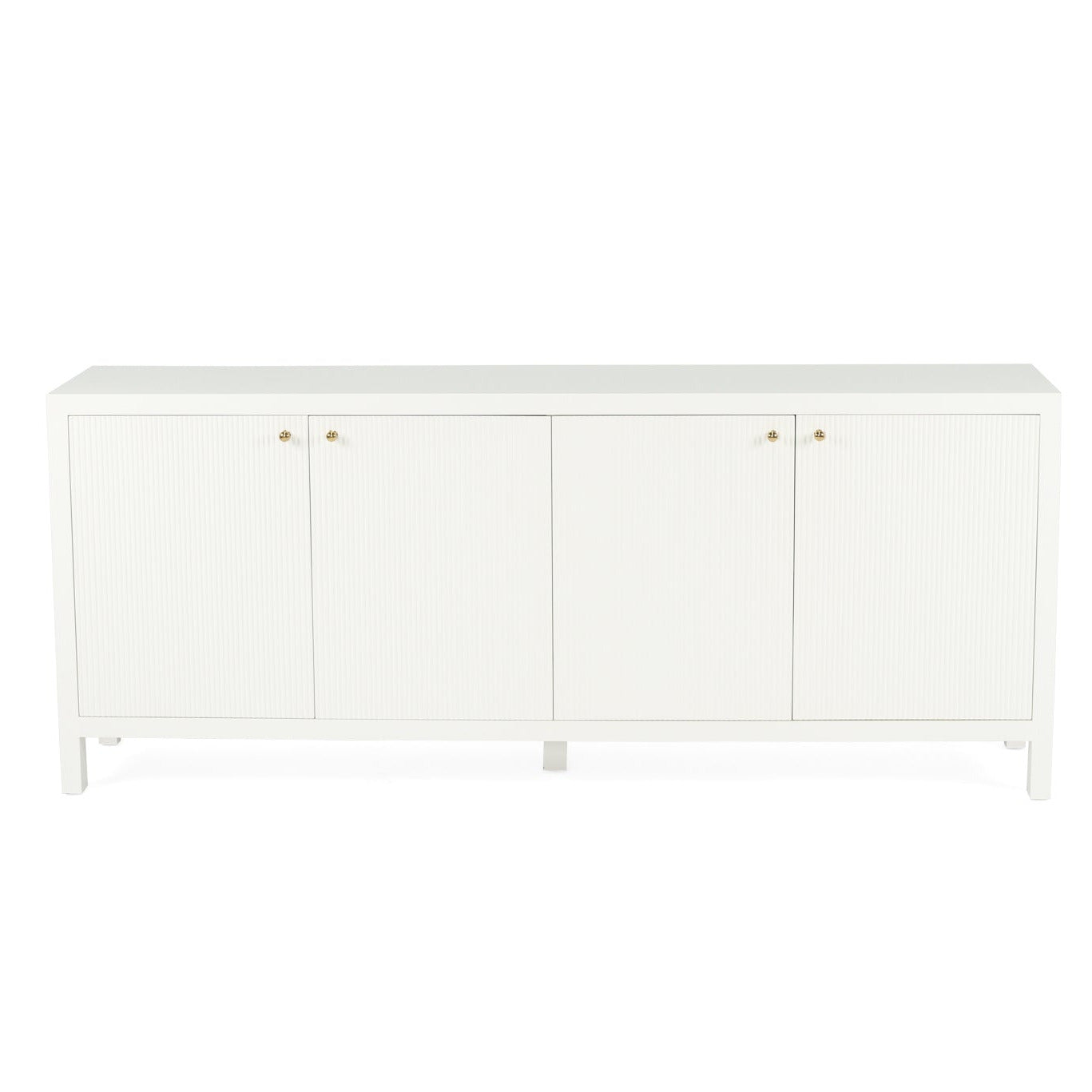 White sideboard with three doors on a white background