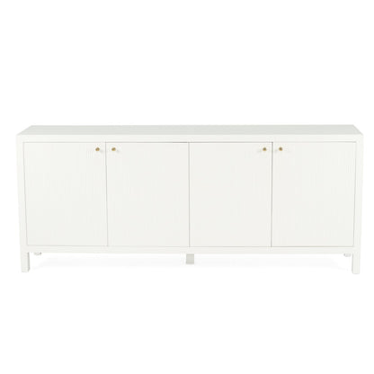 White sideboard with three doors on a white background