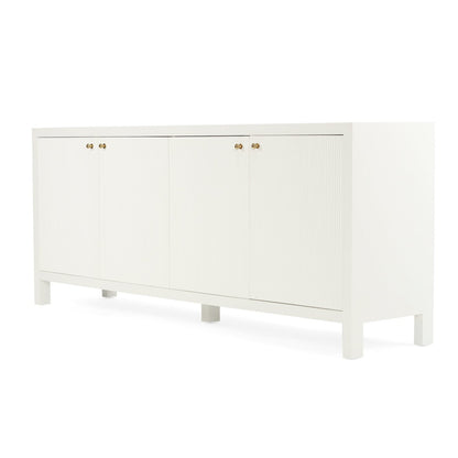White sideboard with gold handles on a white background