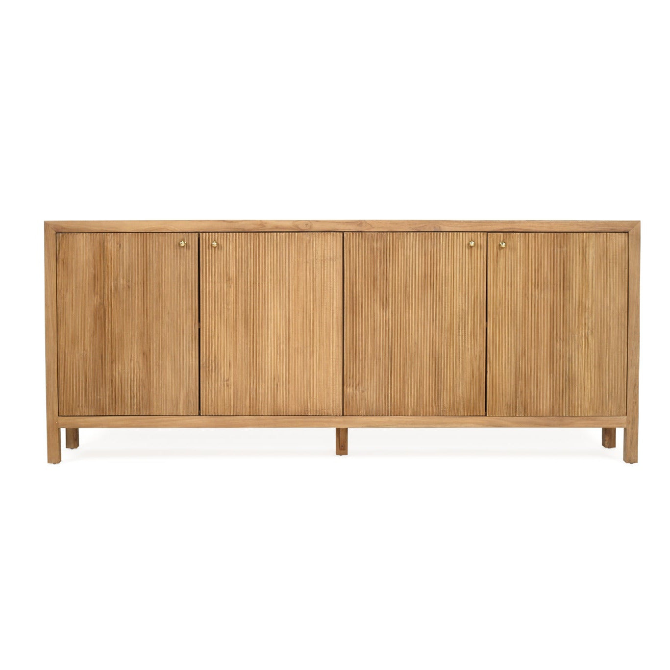 Wooden sideboard with four doors on a white background