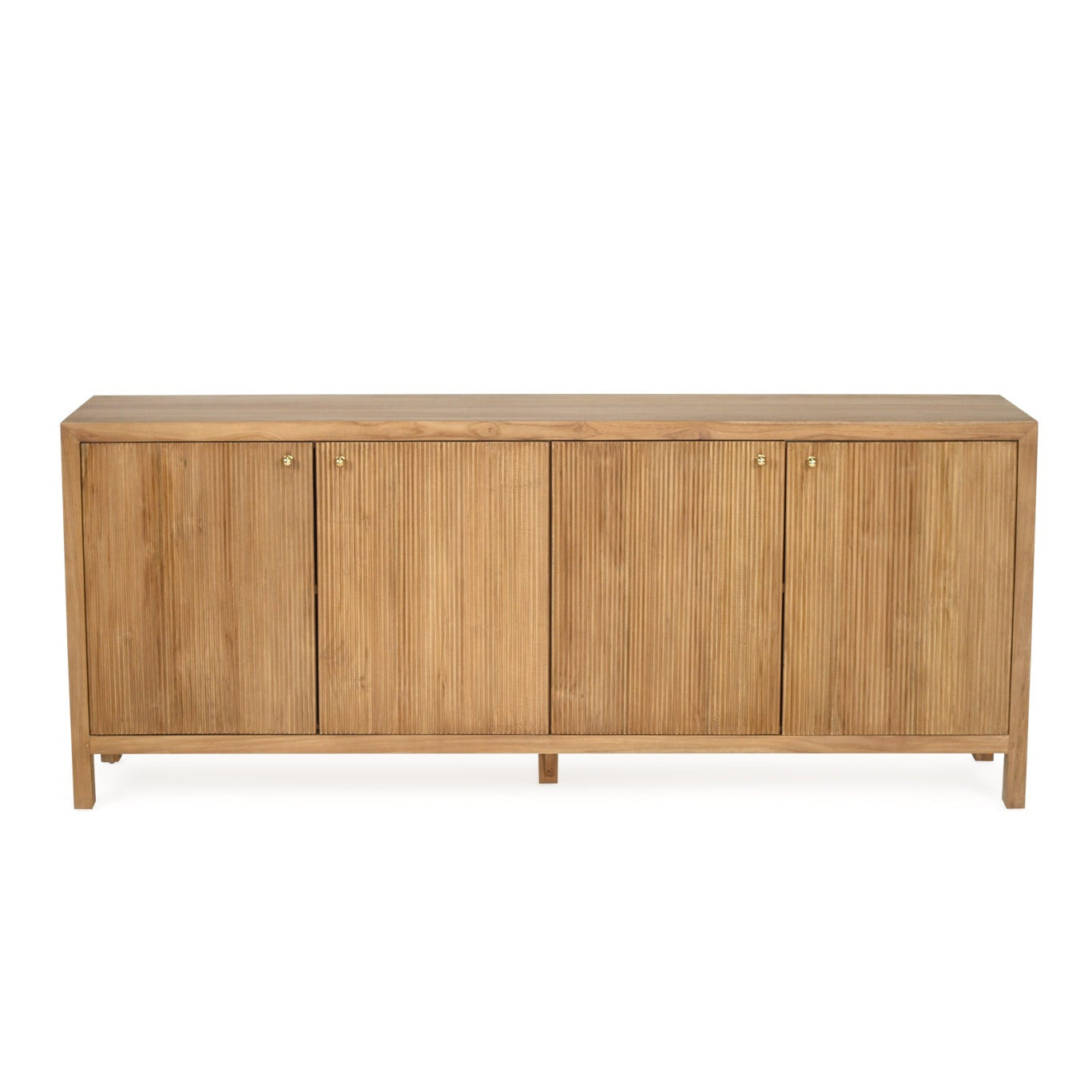Wooden sideboard with four doors on a white background