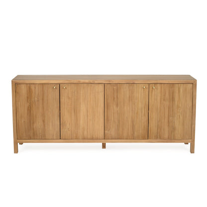 Wooden sideboard with four doors on a white background