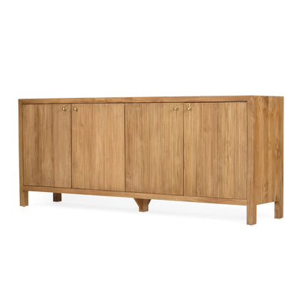 Wooden sideboard with a natural finish on a white background