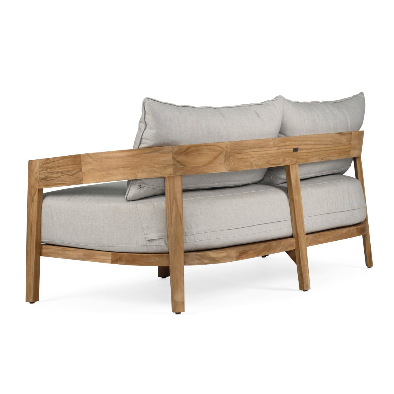 Wooden armchair with light gray cushions on a white background