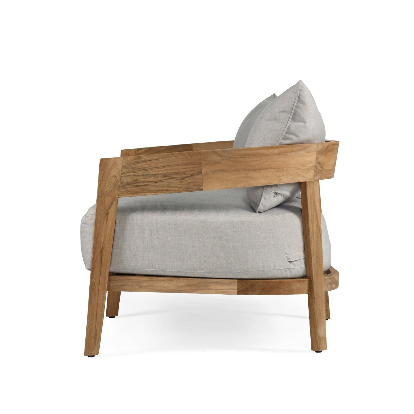 Wooden armchair with gray cushion on a white background