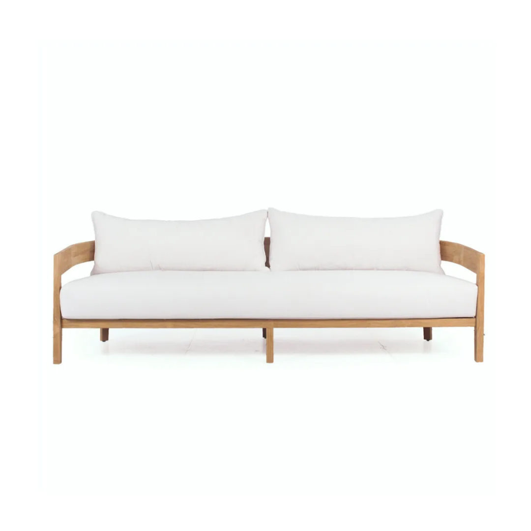 White sofa with wooden frame on a white background