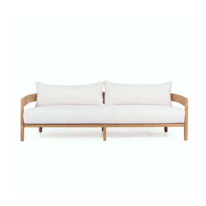 White sofa with wooden frame on a white background