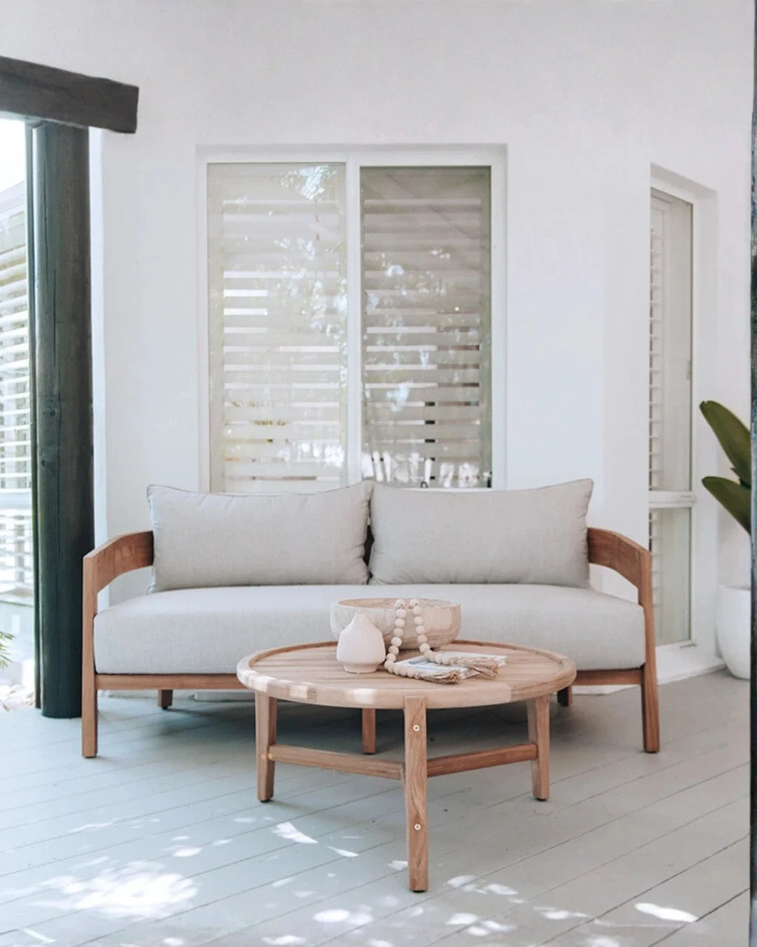 Kirra Teak 2 Seater Outdoor Sofa – Sunbrella Cushions (3 Colours)