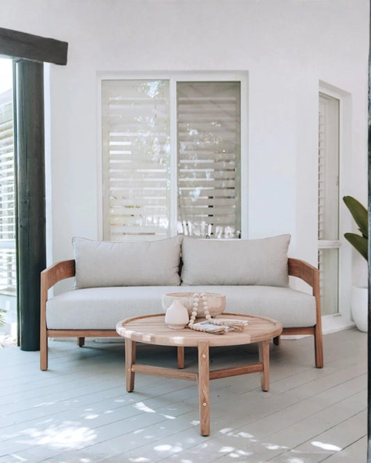 Kirra Teak 2 Seater Outdoor Sofa – Sunbrella Cushions (3 Colours)