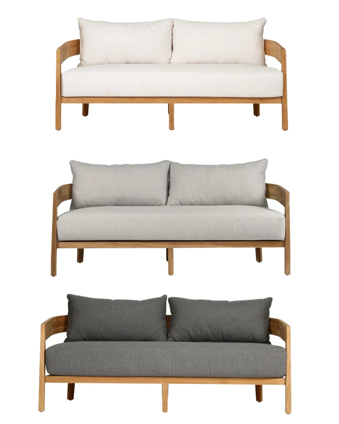 Kirra Teak 2 Seater Outdoor Sofa – Sunbrella Cushions (3 Colours)