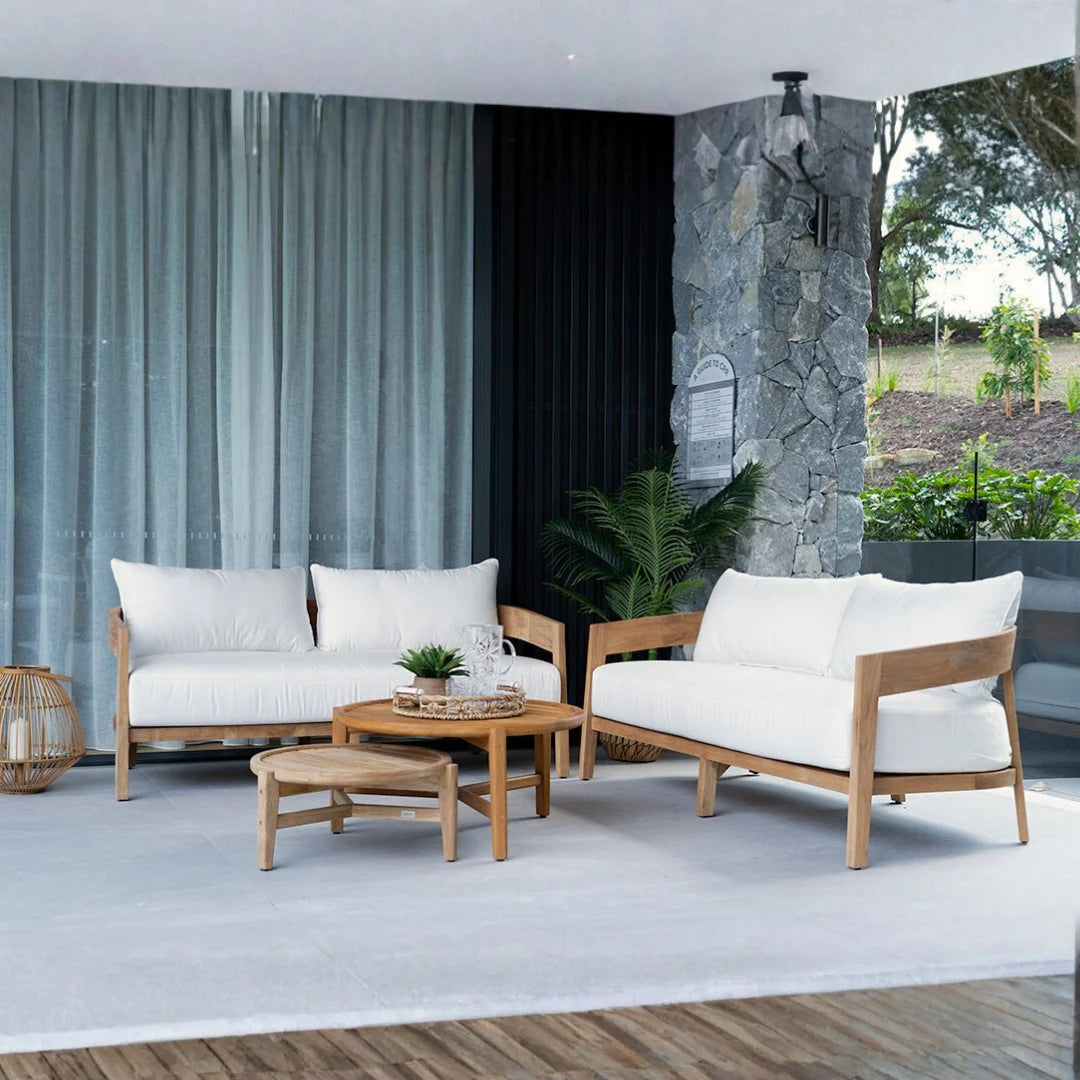 Kirra Teak 2 Seater Outdoor Sofa – Sunbrella Cushions (3 Colours)