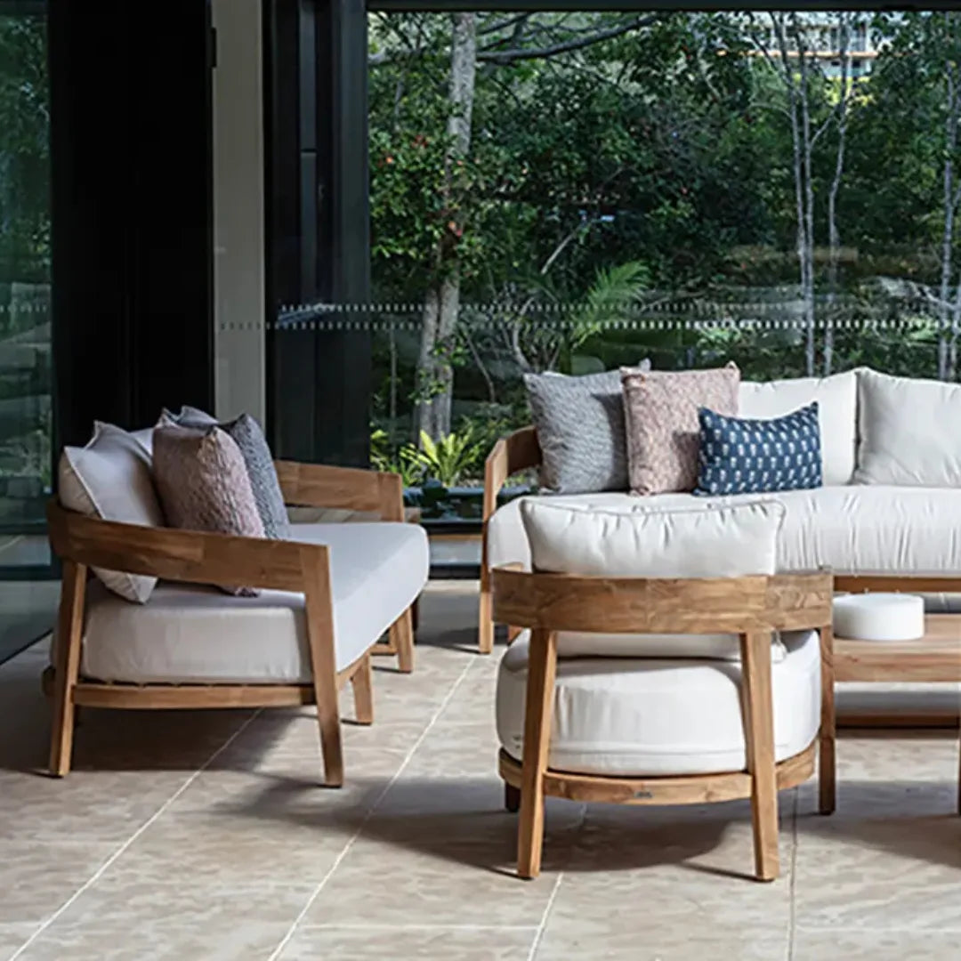 Kirra Teak 2 Seater Outdoor Sofa – Sunbrella Cushions (3 Colours)